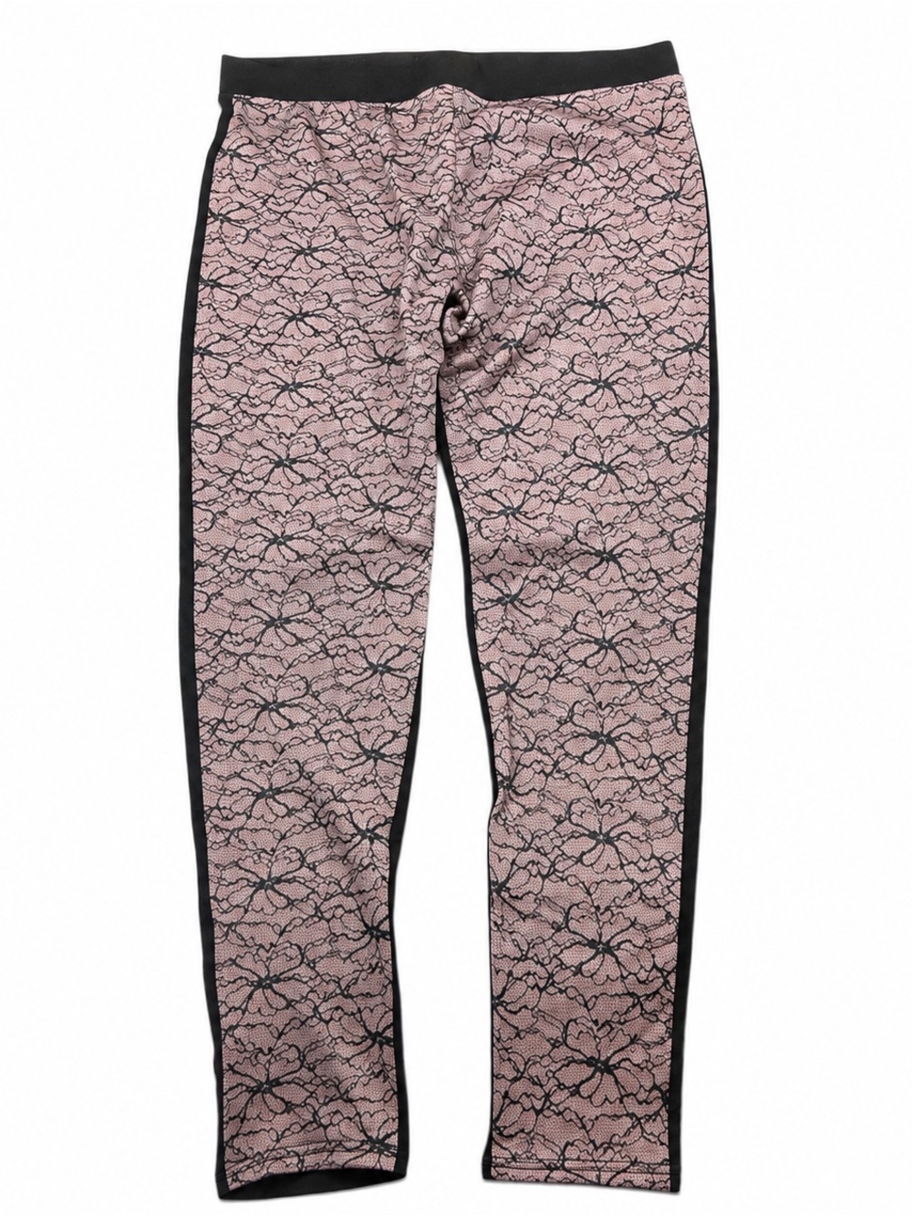 Connection 18 Pink Black Floral Leggings Womens Large Stretch Athleisure Gym